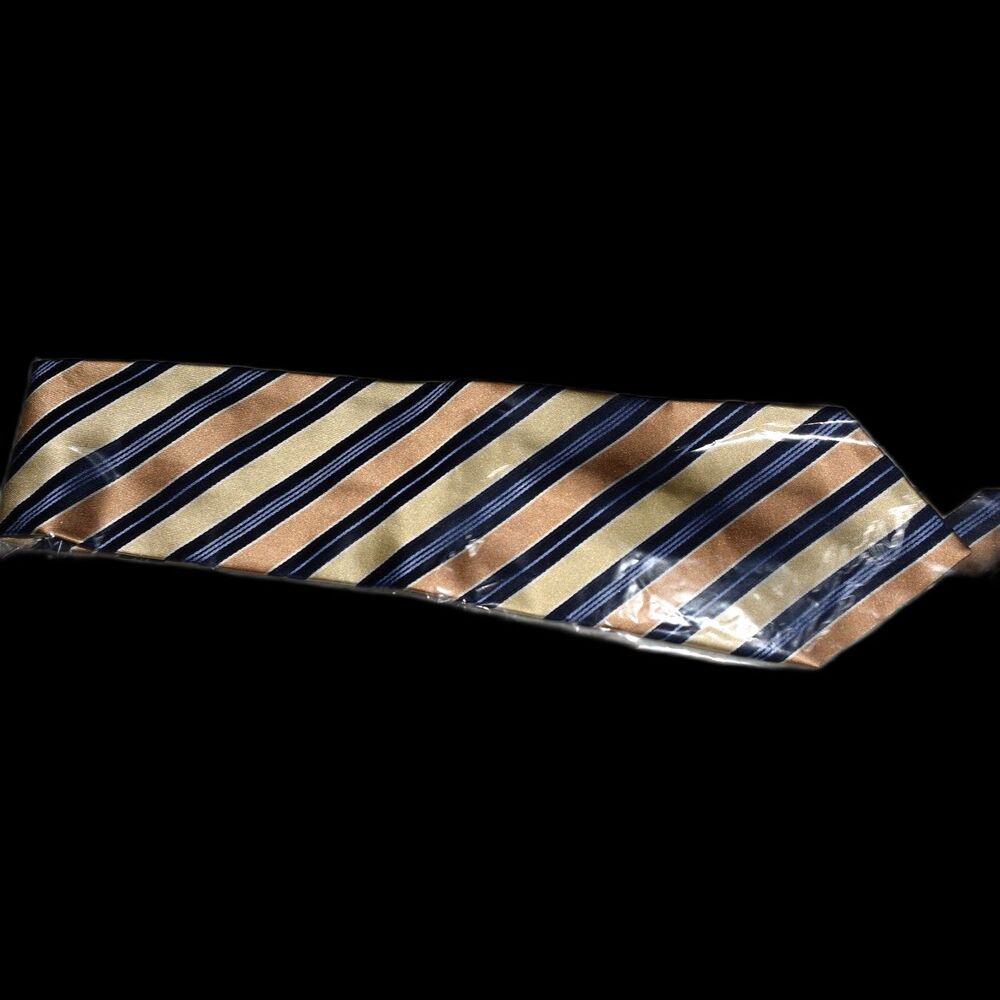NIP Croft & Barrow 100% Silk Blue/Gold Striped Ultramodern Elegant Tie